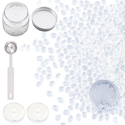 Clear DIY Scrapbook Kits, Transprant Sealing Wax Beads with Plastic Empty Cosmetic Containers, Stainless Steel Spoon, Candle, Clear, 6x3.5x2.5mm, Bottle: 39.5x42mm