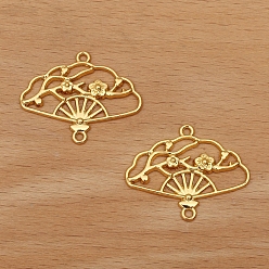 Золотой Подвески из полого соединителя из сплава, сливовый цветок китайские веерные ссылки, долговечный, золотые, 35x21 мм