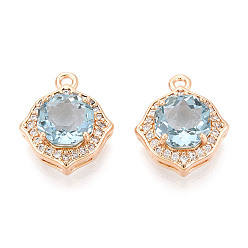 Светло-Голубой Латунные микро проложить кубического циркония подвески, четырехугольный, золотой свет, Небесно-голубой, 16x13.6x6.1 мм, отверстие : 1.4 мм