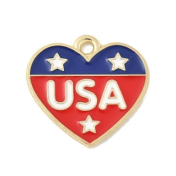 Сердце Эмалевые подвески из сплава в честь Дня независимости, золотые, сердце со словом США, 18x19x1 мм, отверстие : 1.6 мм