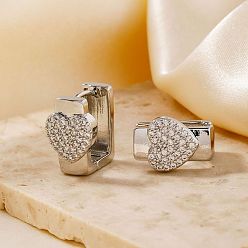 Серебро Латунные серьги-кольца в форме сердца, с четким кубического циркония, серебряные, 16x11x12 мм