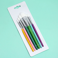Mixed Color Plastic Children's Nylon Brush Head Tempera Paint Brush Set, with Aluminium Tube, for Artist Painting Brush Supplies, Mixed Color, 14~16.5cm, 6pcs/set