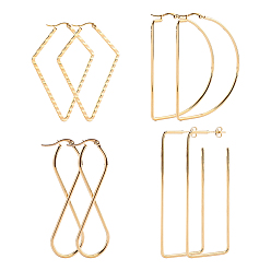 Золотой Серьги из 304 нержавеющей стали, гипоаллергенные серьги, с уха орехов, разнообразные, золотые, 65~78x21.5~46x2~4 мм, штифты : 1x0.7 мм, 4 формы, 2 пар / форма, 8 пар / коробка