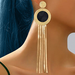 Золотой Железные плоские круглые серьги-гвоздики с кисточками, золотые, 190x45 мм