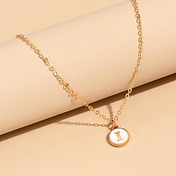 Letter I Сплав белого эмалевого диска с инициалами подвески ожерелья для женщин, золотые, Буква "i", 17.72 дюйм (45 см)