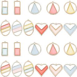 Mixed Color 20pcs 4 Style Epoxy Resin Pendants, with Alloy Open Back Bezel, Light Gold, Mixed Shape, Mixed Color, 33.5x14x2mm, Hole: 1.6mm