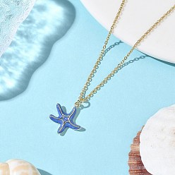 Золотой Латунный кулон с морской звездой и синей эмалью среднего размера 304 ожерелья из нержавеющей стали с цепочкой, золотые, 15.63 дюйм (39.7 см)