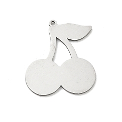 Stainless Steel Color 201 Stainless Steel Pendants, Cherry Charms, Laser Cut, Stainless Steel Color, 26.5x23x1.5mm, Hole: 1.5mm