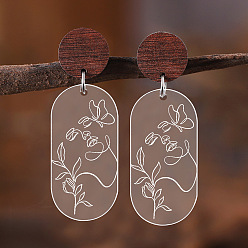 Oval Акриловые серьги-гвоздики в богемном стиле, нержавеющей стали, украшения для женщин, платина, овальные, 55x20 мм