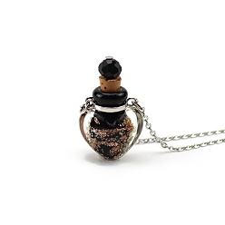 Черный Светящееся сердце, ожерелья в виде флакона духов лэмпворк, с цепями из нержавеющей стали, чёрные, 23.62 дюйм (60 см), Кулон : 21x23 мм, емкость: 0.5 мл (0.02 жидких унций)