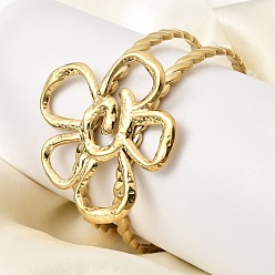 Цветок Стильные 304 из нержавеющей стали манжеты браслеты, широкие браслеты для женщин, ионное покрытие (ip), реальный 18 k позолоченный, цветок, внутренний диаметр: 2.42x1.99 дюйм (6.15x5.05 см)