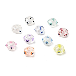 Mixed Color Transparent Glass European Beads, Large Hole Beads, with Enamel, Faceted, Rondelle with Evil Eye Pattern, Mixed Color, 14x8mm, Hole: 6mm