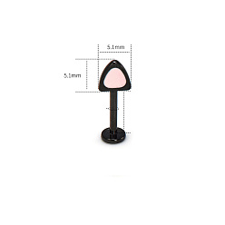 Черный 316l женские серьги-хрящи в форме кошачьих ушей из хирургической нержавеющей стали с розовой эмалью, плоский зад, чёрные, Длина стержня: 8мм, штифты : 1.2 мм