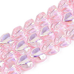 Pink Гальванизируйте прозрачное стекло бисер нитей, сердце, с покрытием AB цвета, граненые, окрашенный и сердечный, розовые, 12~13x14~15x8~9 мм, отверстие : 1~1.2 мм, около 60~61 шт / нитка, 28.35~29.13 дюйм (72~74 см)