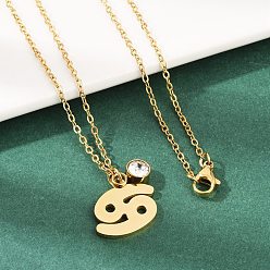 Рак 304 ожерелья с подвесками в виде созвездий из нержавеющей стали и стеклянного сверла, реальный 18 k позолоченный, вакуумные покрытия, рак, 17.72 дюйм (45 см), Кулон : 15x17x1.5 мм