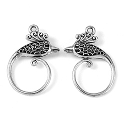 Antik Silber Farbe Metall-Legierung hohlen Anhänger, Cadmiumfrei und Nickel frei und Bleifrei, Paradiesvogel, Antik Silber Farbe, 38x28x8.5 mm, Bohrung: 2 mm