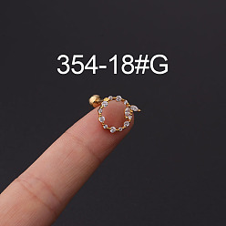 Ring 316l серьги-гвоздики из нержавеющей стали с микропаве из кубического циркония, золотые, кольцо, 6 мм, штифты : 1.2 мм