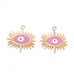 Perle rosa Emaille Anhänger Legierung, Licht Gold, bösen Blick, Perle rosa, 22.5x21x3 mm, Bohrung: 1.5 mm