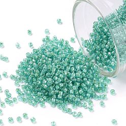 (954) Inside Color Aqua/Light Jonquil Lined TOHO Round Seed Beads, Japanese Seed Beads, (954) Inside Color Aqua/Light Jonquil Lined, 15/0, 1.5mm, Hole: 0.7mm, about 15000pcs/50g