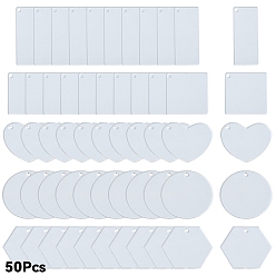 Clear 50Pcs 5 Styles Transparent Acrylic Disc Big Pendants, Acrylic Blanks, Rectangle, Clear, 42.8~70x30~49x2mm, 10pcs/style