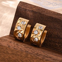 Золотой 304 серьги-кольца из нержавеющей стали с эффектом полировки кубическим цирконием, ионное покрытие (ip), золотые, 13.5x6 мм
