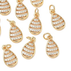 Real 18K Gold Plated SHEGRACE Brass Micro Pave Cubic Zirconia Pendants, Cadmium Free & Nickel Free & Lead Free, Teardrop Charms, Clear, Real 18K Gold Plated, 15x8.5x2.5mm, Hole: 3.5mm