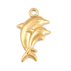 Oro 304 colgantes de acero inoxidable, encantos de delfines, dorado, 23x14x2.5 mm, agujero: 2 mm