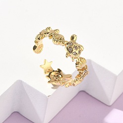 Turtle 304 Открытые кольца-манжеты из нержавеющей стали с кубическим цирконием для женщин, золотые, черепаха, регулируемый, 8.5 мм