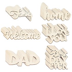 BurlyWood Natural Wood Cabochons, Undyed, Laser Cut, Word, Mixed Shapes, BurlyWood, 48pcs/set