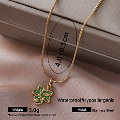 Trébol Collares con colgante de acero inoxidable esmaltado estilo vintage para mujer, dorado, verde, trébol, 304 pulgada (15.75 cm)