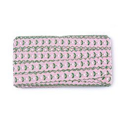 Pink Polyester & Polycotton Ribbons, Jacquard Ribbon, Garment Accessories, Flower Pattern, Pink, 5/8"(16mm), 20m/roll