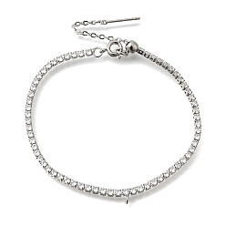 Платина 2.5мм латунный браслет с прозрачными кубическими циркониями для тенниса, Регулируемые браслеты-слайдеры с петлями для подвесок, без кадмия и без свинца, платина, 7.01 дюйм (17.8 см)