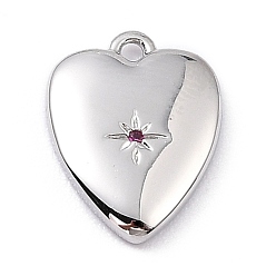 Фуксиновый Латунные микро проложить кубического циркония прелести, долговечный, Сердце звездочкой, красно-фиолетовые, 13x10x2 мм, отверстие : 1 мм