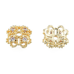 Real 14K Gold Plated Brass Pave Clear Cubic Zirconia Bead Cap, Nickel Free, Flower, 4-Petal, Real 14K Gold Plated, 8x8x3mm, Hole: 1.2mm