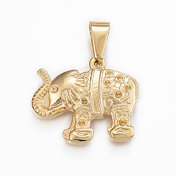 Golden 304 Stainless Steel Pendant Rhinestone Settings, Elephant, Golden, 21.5x25x4mm, Hole: 9x5mm, Fit for 1mm Rhinestone