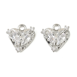 Платина Латунные микро проложить кубического циркония прелести, без кадмия, без никеля и без свинца, сердце, платина, 10.5x10x3.5 мм, отверстие : 1.4 мм