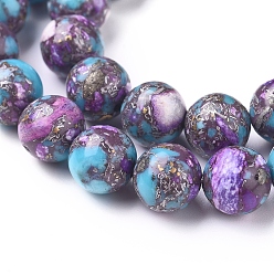 Synthetic Turquoise Assembled Synthetic Silver Line Turquoise and Charoite Beads Strands, Dyed, Round, 8~8.5mm, Hole: 1.2mm, about 49 pcs/Strand, 15.94 inch(40.5 cm) 