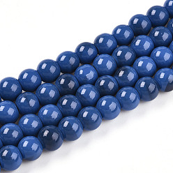 Стально-синий Выпечки нарисованных стеклянных бусин прядей, круглые, два тона, стальной синий, 8~8.5 мм, отверстие : 1.4 мм, около 103~107 шт / нитка, 30.12~31.30 дюйм (76.5~79.5 см)