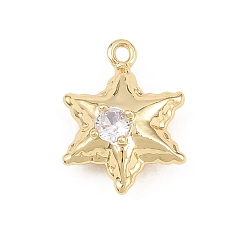Настоящее золото 18K Подвески из латуни с микро-паве ко Дню святого Валентина, прозрачные циркониевые подвески, звезды прелести, реальный 18 k позолоченный, 13x10x5 мм, отверстие : 1 мм