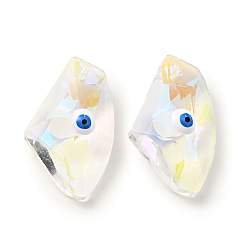 Weiß Transparente Glasperlen, mit Emaille, facettiert, Polygon mit bösem Blickmuster, weiß, 23.5x38x13 mm, Bohrung: 2 mm
