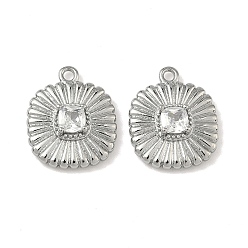 Платинированный Подвески из латуни с микропаве из кубических цирконий с рифленой отделкой, долговечный, квадратный шарм, Реальная платина, 16x13x4.5 мм, отверстие : 1.4 мм