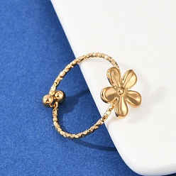 Золотой 304 из нержавеющей стали манжеты кольца, цветок, золотые, 11x11 мм, внутренний диаметр: 18 мм