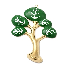 Зеленый 304 эмаль нержавеющей стали большие кулоны, дерево, ионное покрытие (ip), реальный 18 k позолоченный, зелёные, 64.5x49x4.8 мм, отверстие : 2 мм