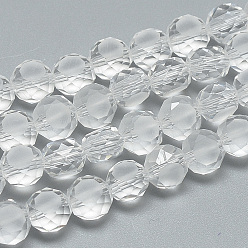 Clear Frosted Glass Beads Strands, Faceted, Flat Round, Clear, 6x4~5mm, Hole: 1mm, about 100pcs/21.2 inch