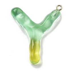 Letter Y Смола подвеска, с обнаружением железного кольца, Письмо ~ Z, Письмо Y, 42x31x7 мм, отверстие : 2 мм