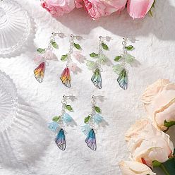 (52) Непрозрачная лаванда 304 серьги-гвоздики с крыльями из нержавеющей стали и цветком, с подвесками из акрила и смолы, серебряные, разноцветные, 64x21 мм