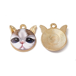 Разноцветный Стойки обшивки сплава эмали подвески, золотой свет, очарование кошачьей головы, красочный, 20x18x2.5 мм, отверстие : 2 мм