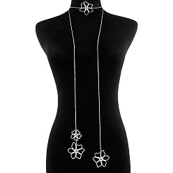 Платина Цветочный сплав с латунной подвеской лариат длинные ожерелья-обручи для женщин, платина, 64.96 дюйм (165 см)