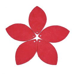 Red Eco-Friendly Sheepskin Leather Pendants, Leaf, Red, 38x22x1.5mm, Hole: 1.5mm