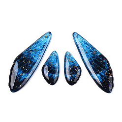 Прусский Синий Серьги-крылья из прозрачной смолы с подвесками, прелести крыльев, берлинская лазурь, 49x16x3 мм, отверстие : 1.2 мм, маленькие крылья: 12x24.5x3мм